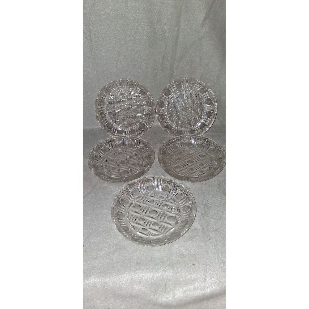 Vintage Clear Pressed Glass Coasters Set of 5 Geometric Cut Pattern Butter Pats